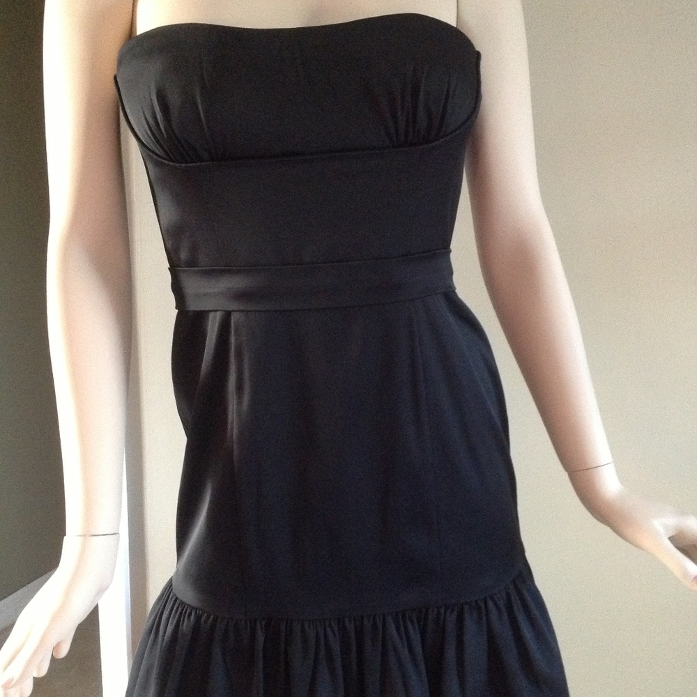 BcbgMaxazria Black Satin Corset Mini Bubble Dress